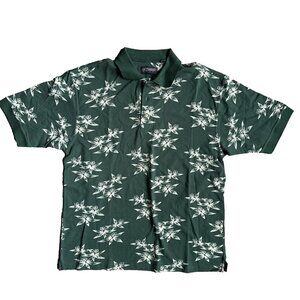 2/$18 SALE! Reebok Golf Polo Hawaiian Floral Shirt Mens M Green Tropical Vtg